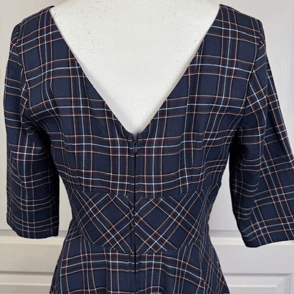 Hell Bunny Peeble 50's Dress Tartan Blue Circle Skirt 3/4 sleeve Size Medium - Picture 5 of 14